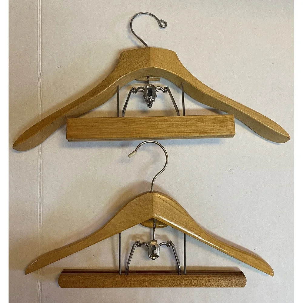 Vintage Wooden Maple Metal Suit Hangers Mid Century Modern Lot of 2